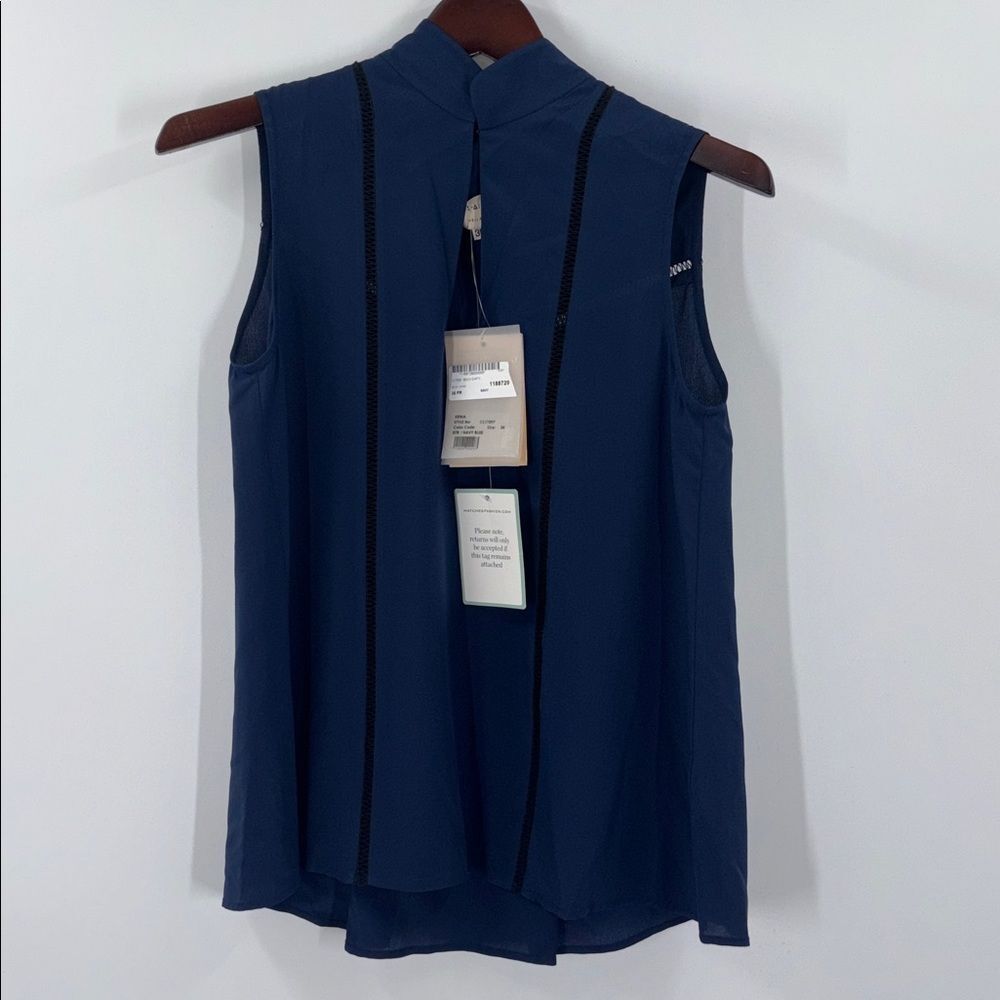 ZEUS+DIONE Navy Silk Tank Top Blouse with Cutouts NWT
